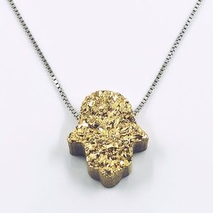 DRUZY CRYSTAL QUARTZ HAMSA PROTECTION NECKLACE